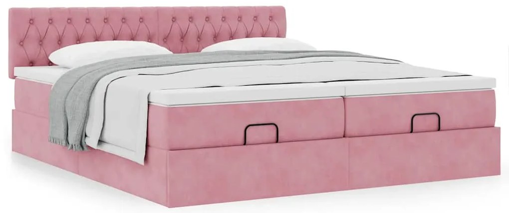 Estrutura de cama otomana com colchões 180x200 cm veludo rosa