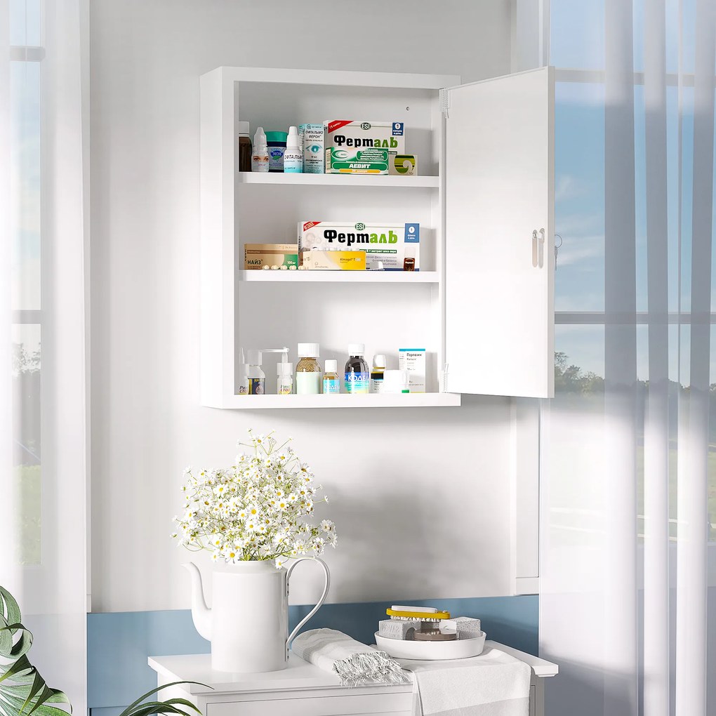 Armário de Parede para Medicamentos de Aço com 3 Prateleiras e 2 Chaves para Casa de Banho 40x15x53,5 cm Branco