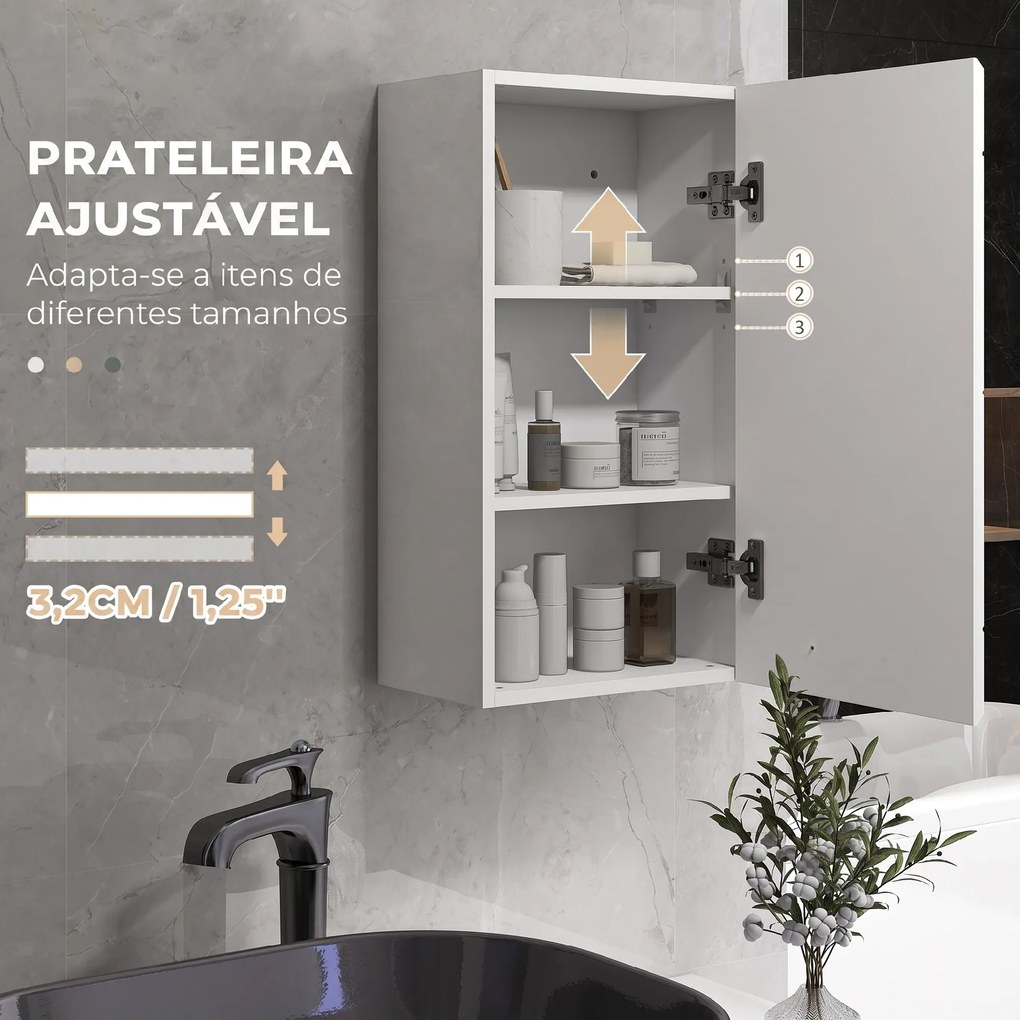 Móvel de Casa de Banho Suspenso com Prateleira Ajustável para Cozinha Lavandaria Quarto Branco Brilhante
