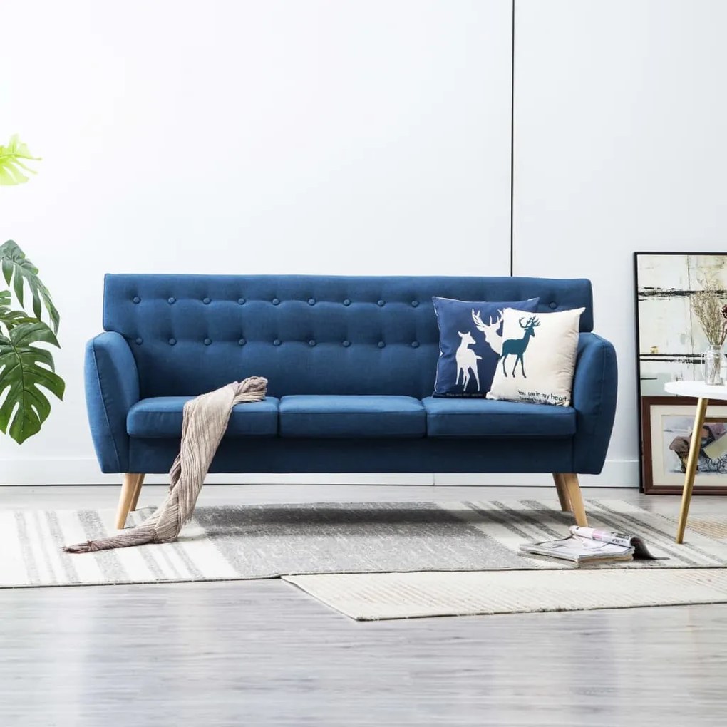 247130 vidaXL Sofá de 3 lugares estofos de tecido 172x70x82 cm azul