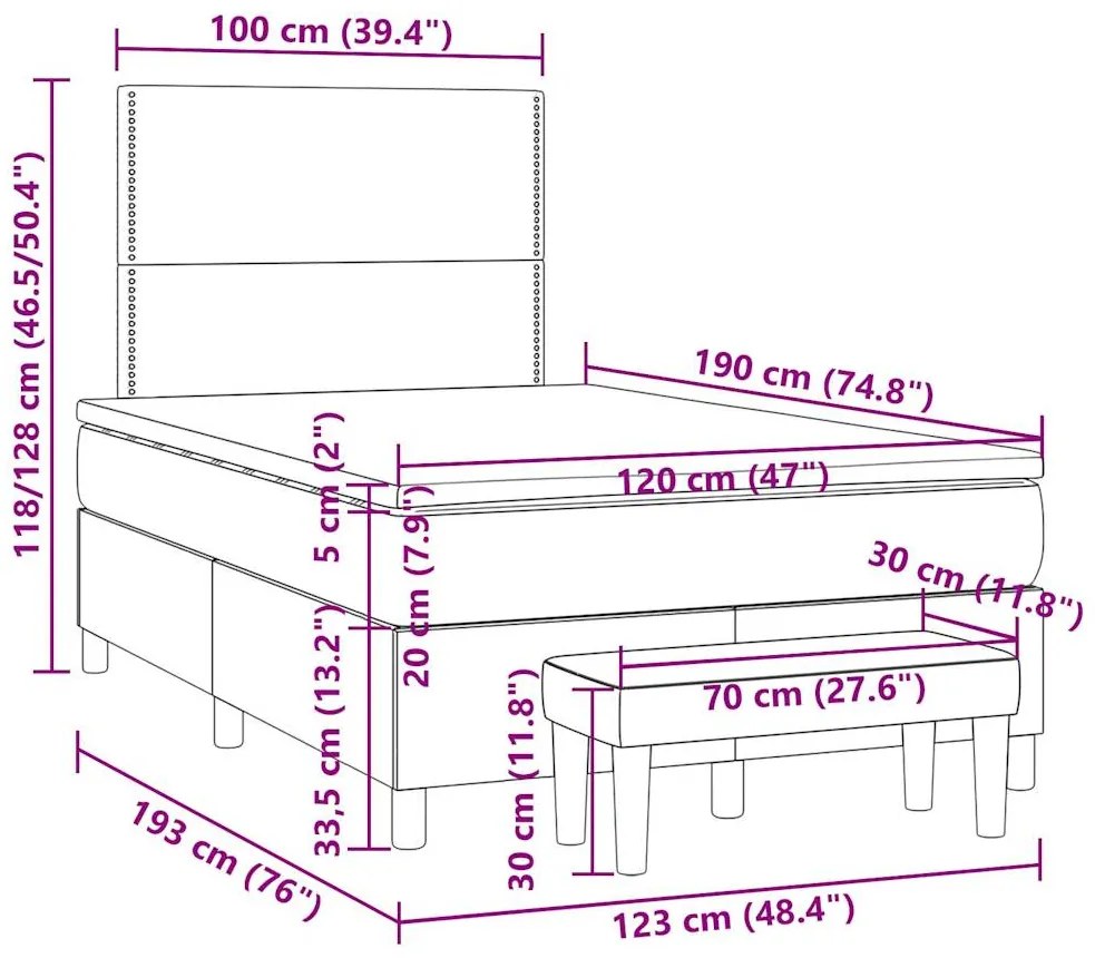 Cama boxspring c/ colchão 120x190cm tecido castanho-acinzentado