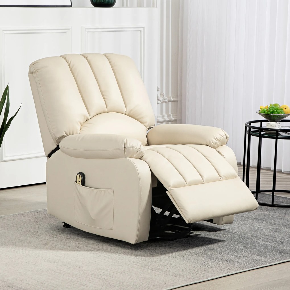 Poltrona relaxante reclinável elétrica com função de levantamento, apoio para os pés e comando à distância 86 x 92 x 102 cm Bege