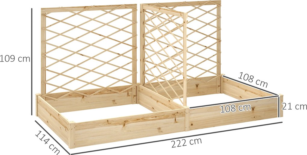 Floreira com 3 treliças modulares, floreira de madeira 222 x 114 x 109 cm, com acabamento em madeira natural