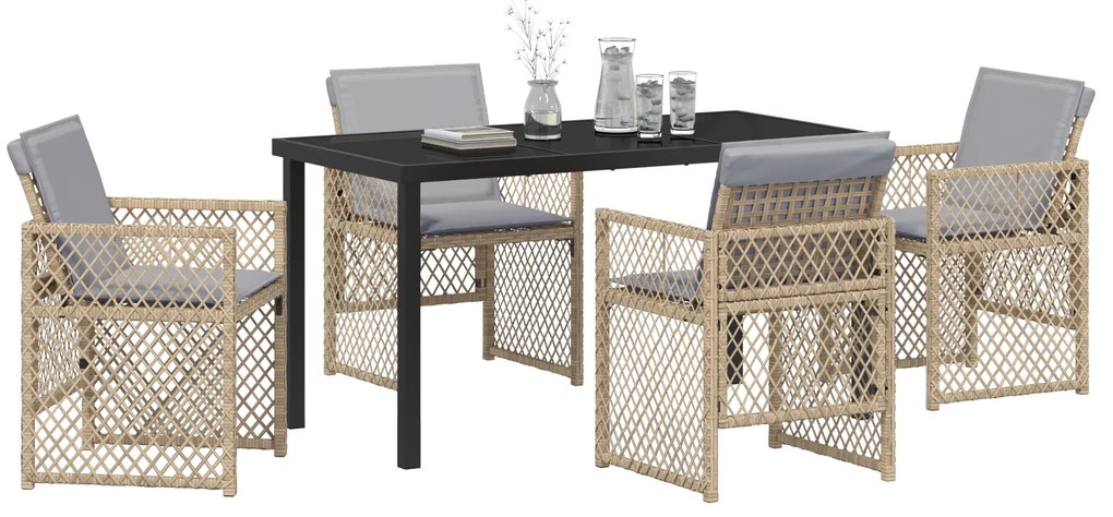 Conjunto de Jantar de Jardim VidaXL 5 Peças com Almofadas Bege Poli Ra