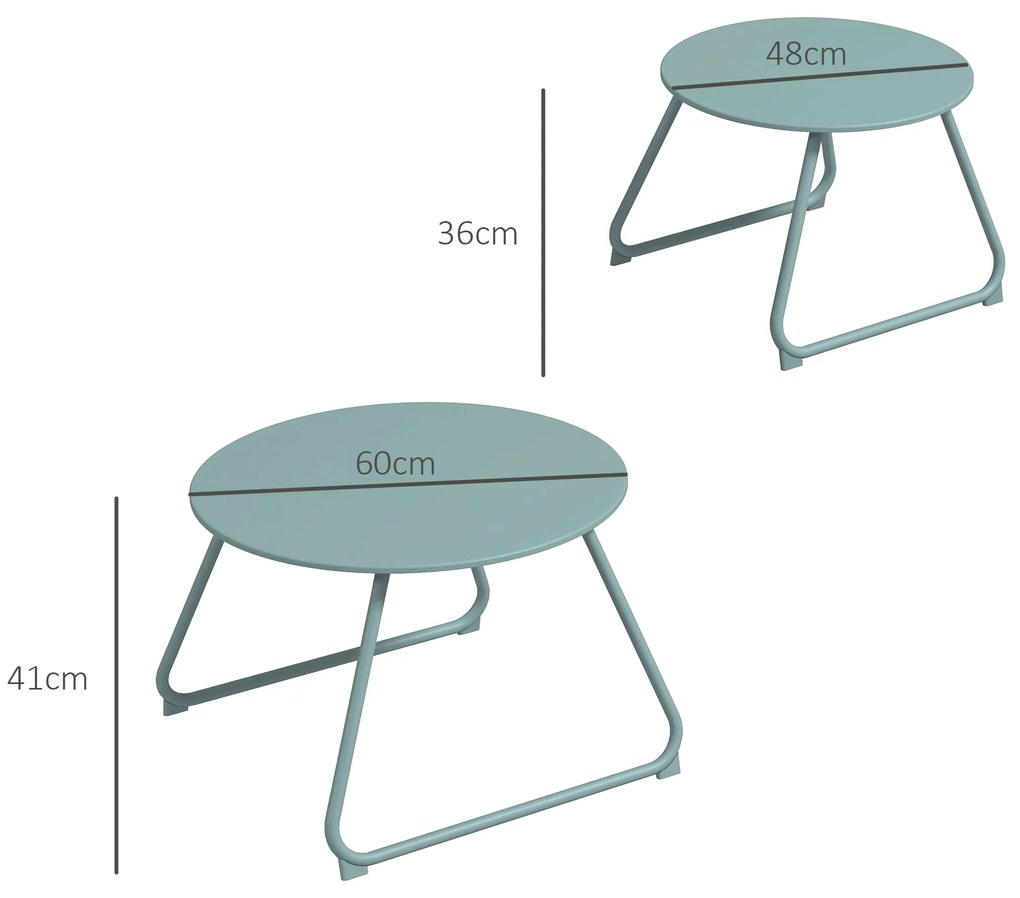Conjunto de 2 Mesas de Jardim Empilháveis Mesas Auxiliares de Jardim Redondas com Estrutura de Metal e Revestimento Epóxi Azul