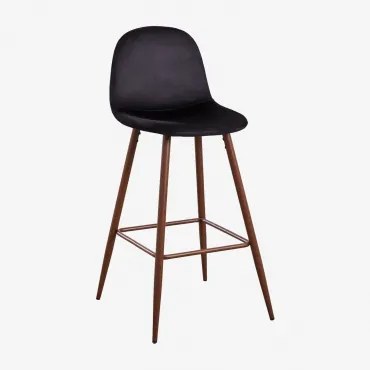 Pack De 2 Bancos Altos Em Veludo Glamm Preto & Madeira Escura & ↑75 Cm - Sklum