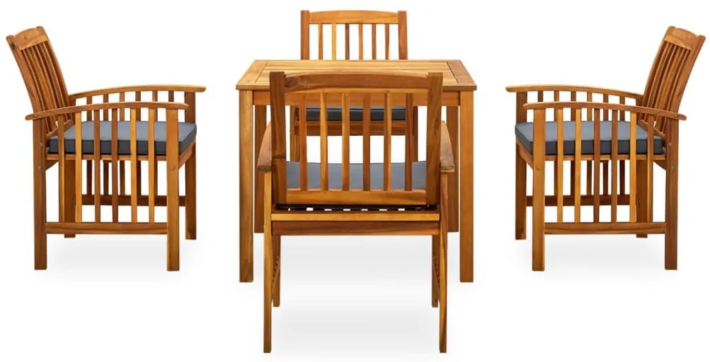 5 pcs conjunto de jantar p/ jardim c/ almofadões acácia maciça