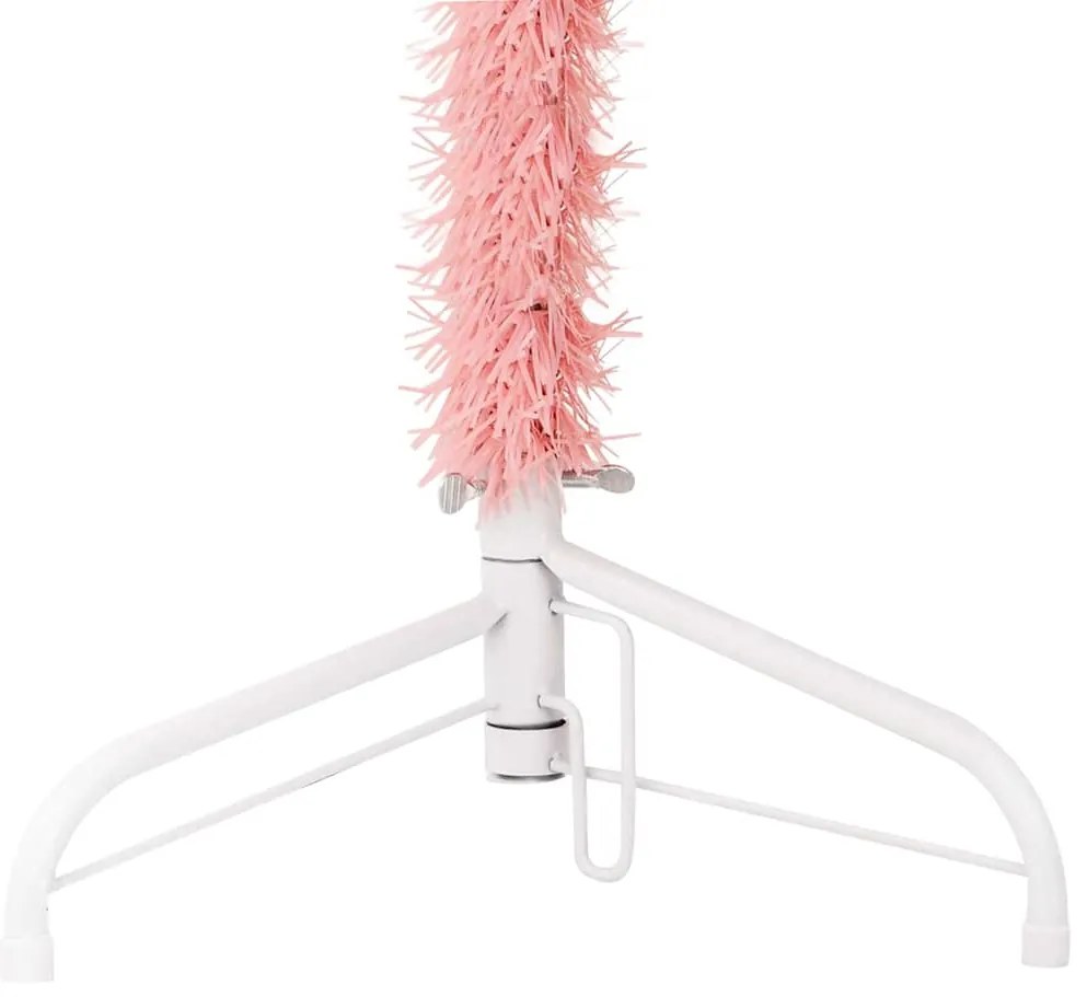 Meia árvore de Natal fina com suporte 180 cm rosa