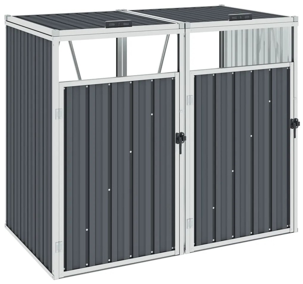 46278 vidaXL Abrigo para caixote do lixo duplo 143x81x121 cm aço cinzento