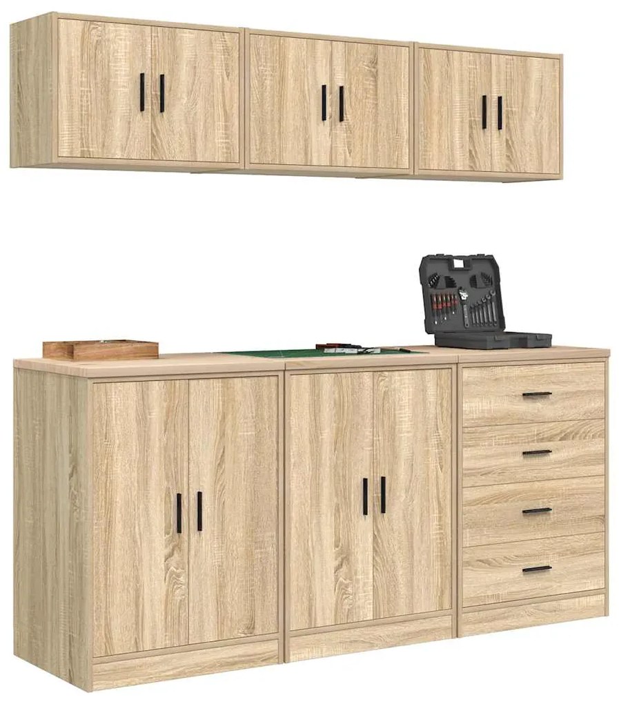 Armários de garagem 6 pcs derivados de madeira carvalho sonoma