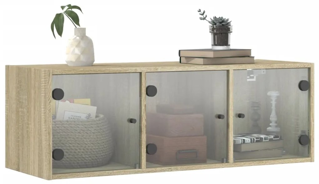 Armário de parede c/ portas vidro 102x37x35 cm carvalho sonoma