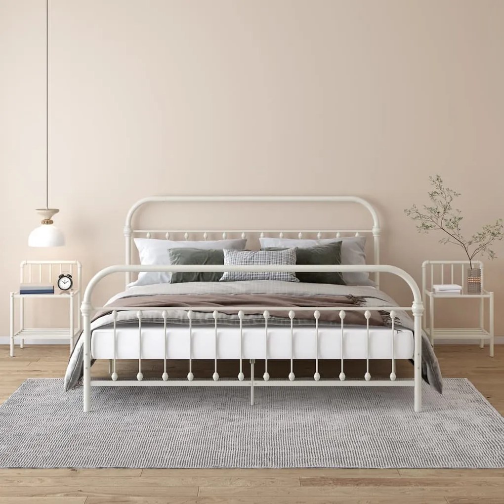 vidaXL Mesas de cabeceira 2 pcs metal branco e vidro transparente