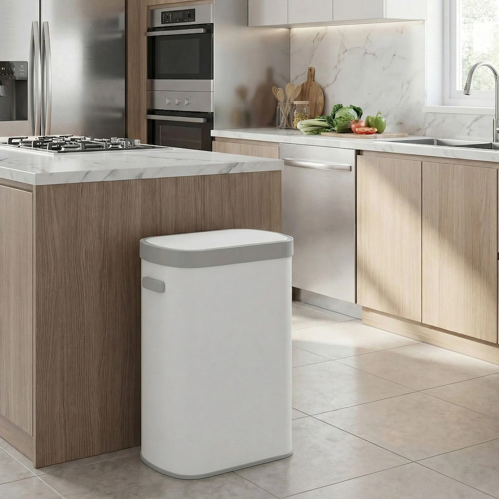 Caixote do lixo com sensor, caixote do lixo automático de 50 L, tampa com fecho suave branco