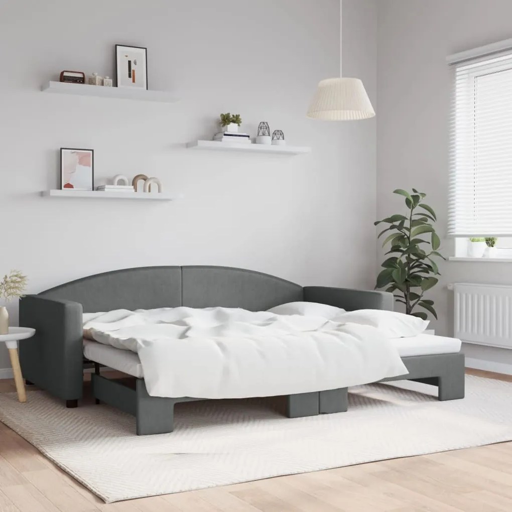vidaXL Sofá-cama com gavetão 90x200 cm tecido cinzento-escuro