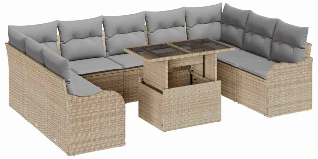 Conjunto de Sofá de Jardim com 10 Peças e Almofadas de Ratan Sintético