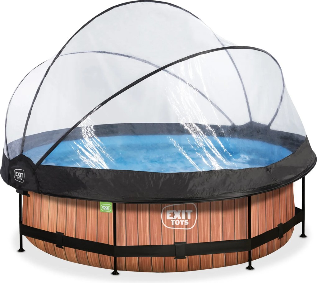 Piscina redonda Wood ø300x76cm com bomba de filtragem e cobertura - castanha