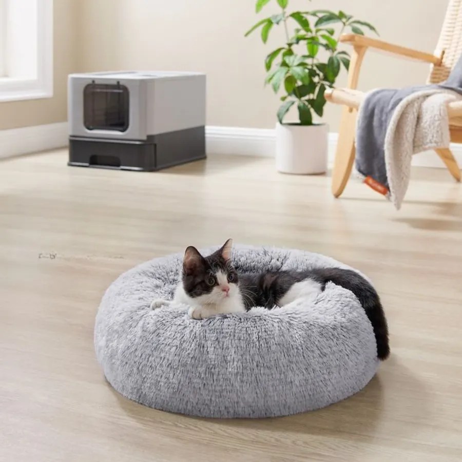 Cama de animais estimação 40 x 15 cm (Ø x H) fofa e lavável cinzento ombré