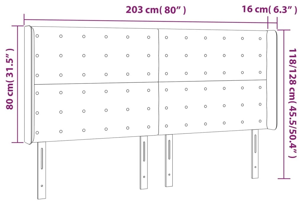 Cabeceira de cama c/ abas tecido 203x16x118/128 cm preto