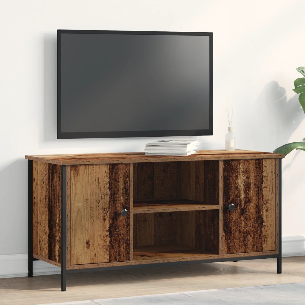 vidaXL Gabinete de TV Madeira Antiga 100x40x50 cm Madeira de Engenharia e Aço