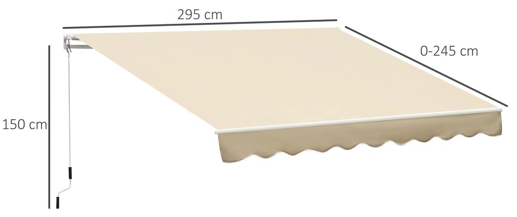 Toldo de Parede Retrátil Manual – Modelo Faro – 295x245 cm – Cor Bege