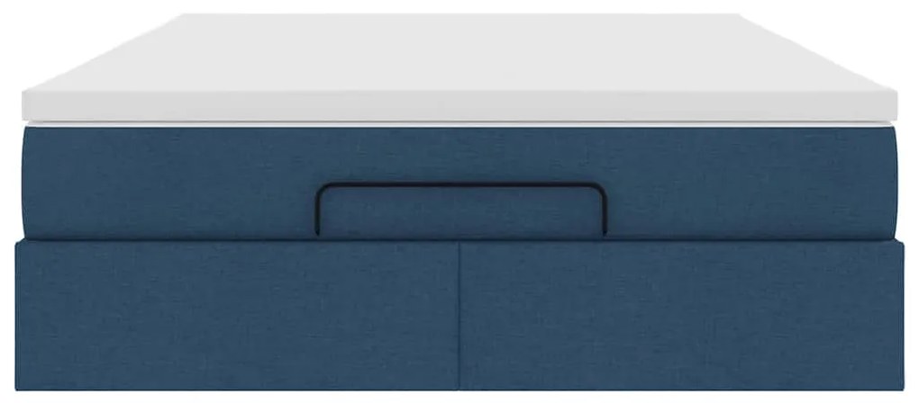 Estrutura de cama otomana com colchão tecido azul 140x200cm
