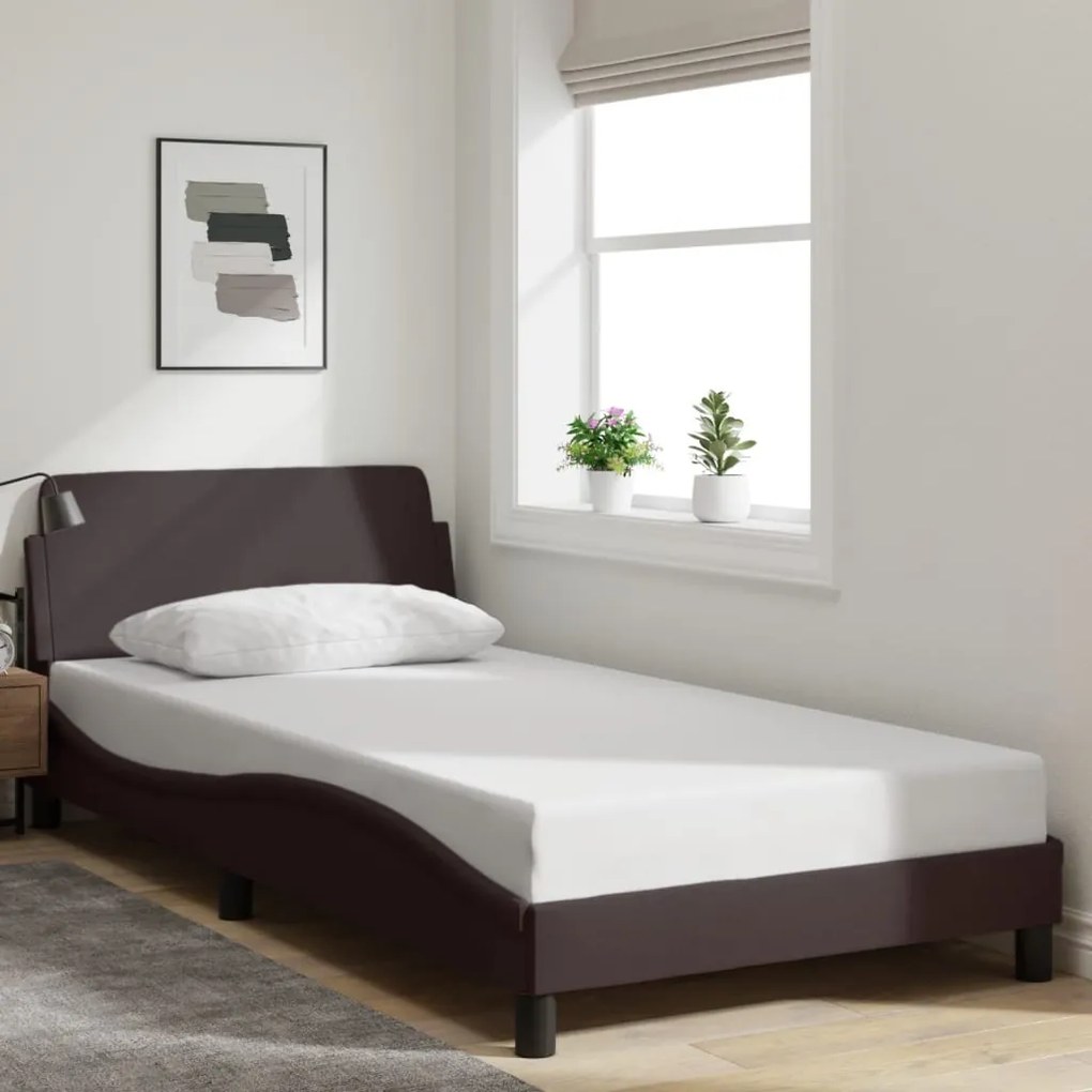Estrutura de cama sem colchão 100x200 cm tecido castanho-escuro