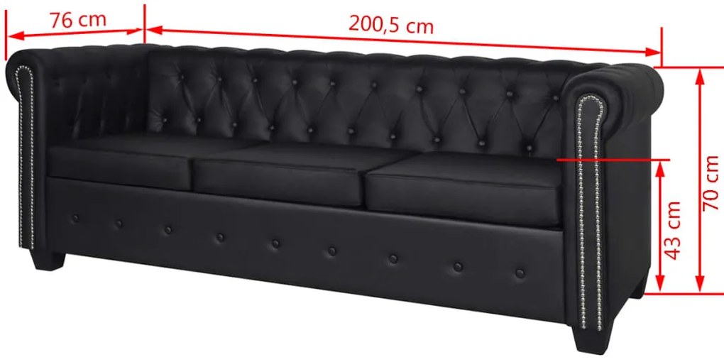 Conjunto sofás Chesterfield 2 + 3 lugares couro artific. preto