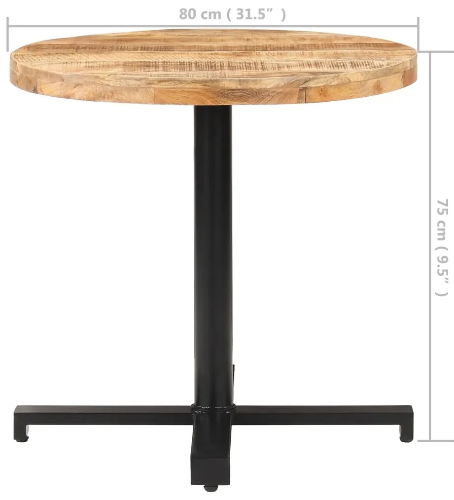 Mesa bistrô redonda Ø80x75 cm madeira de mangueira áspera