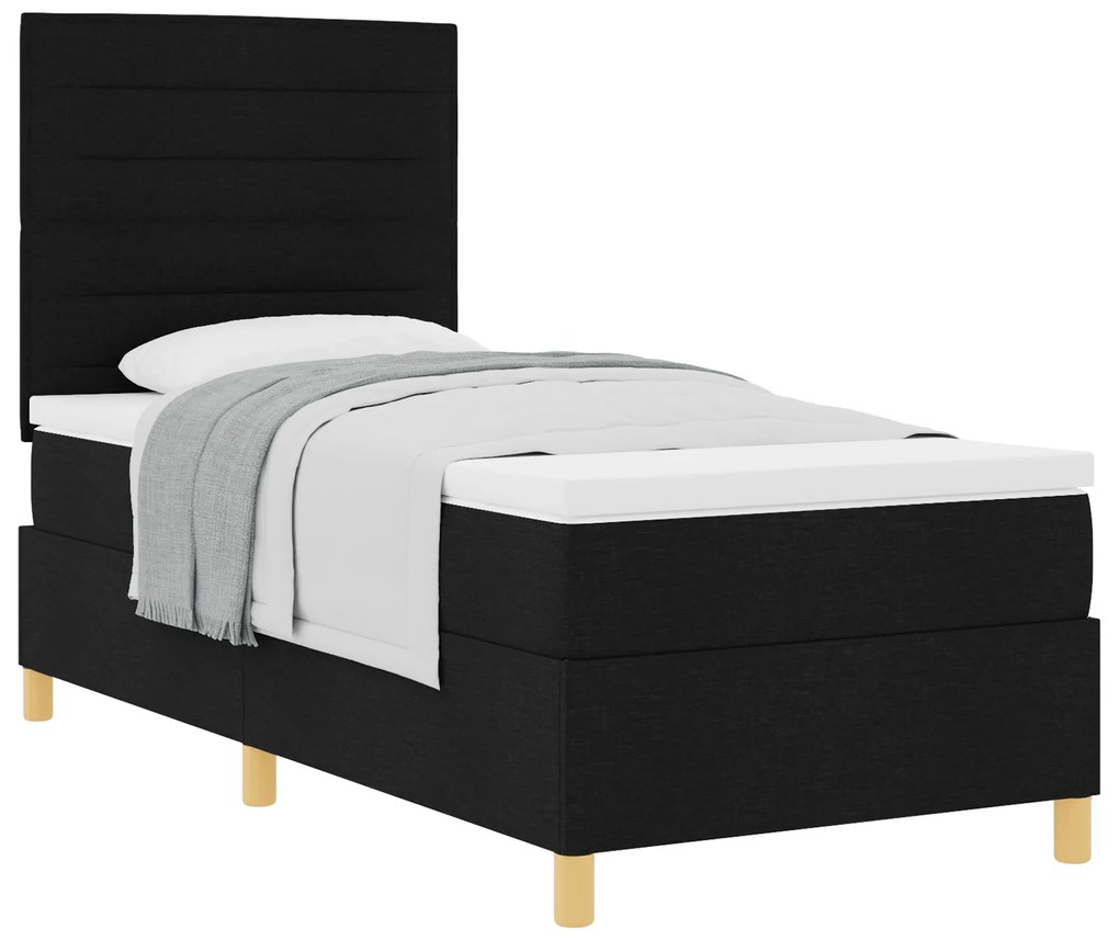 Cama Box Spring com Colchão Preta 80x200 cm Tecido