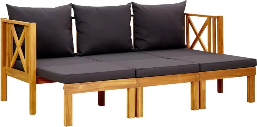 vidaXL Banco de jardim 3 lugares c/ almofadões 179 cm acácia maciça