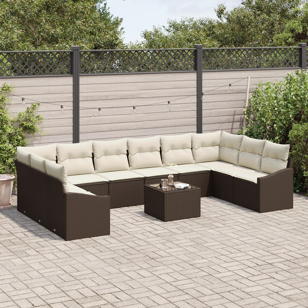Conjunto de Jantar de Jardim de 10 Peças com Almofadas Cinza em Rattan