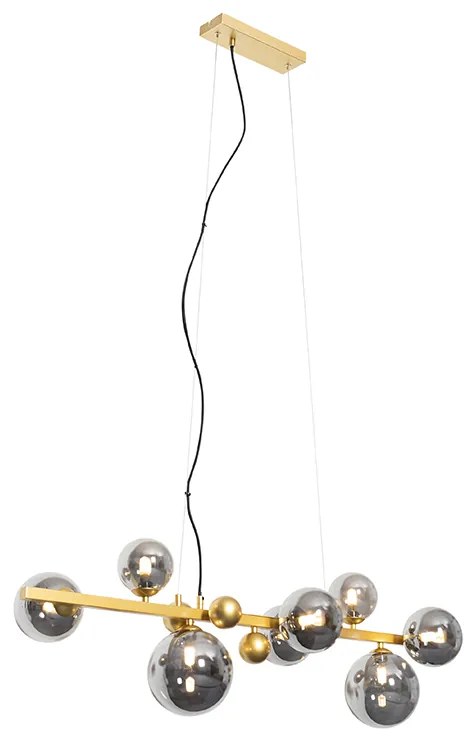 Candeeiro de suspensão Art Déco dourado com vidro fumê 8-luzes - David Art Deco