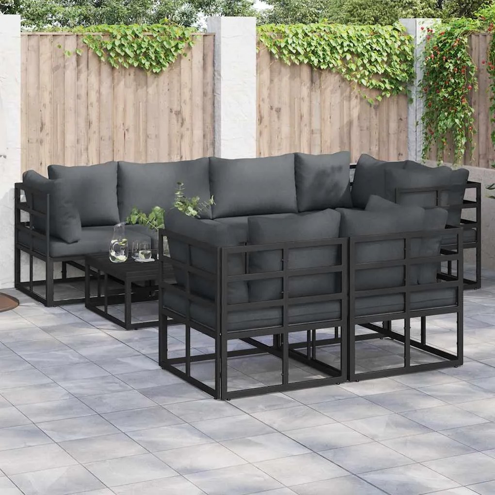 vidaXL Conjunto de Sofá de Jardim com almofada 7 pcs Preto Aço
