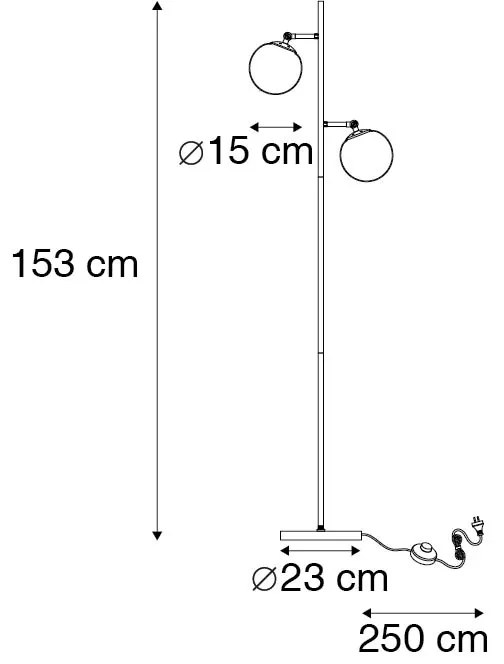 Luminária de pé Art Déco dourada com vidro fosco 2 luzes - PALLON Art Deco