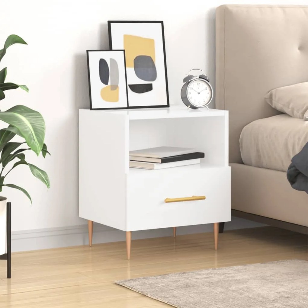 vidaXL Mesa de cabeceira derivados de madeira branco brilhante