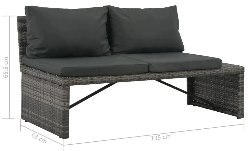 Conjunto lounge de jardim c/ almofadões 3 pcs vime PE cinzento