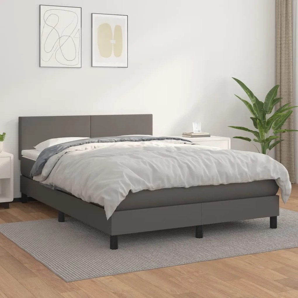 vidaXL Cama com molas/colchão 140x190 cm couro artificial cinzento