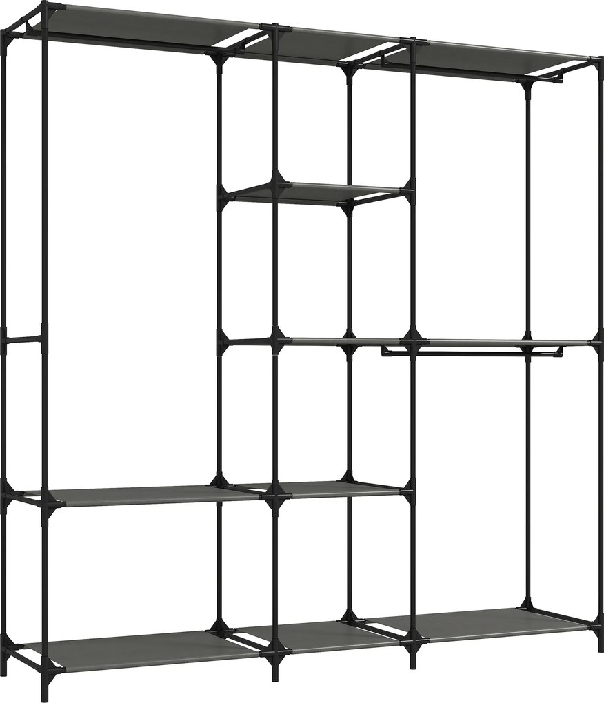 HOMCOM Guarda-roupa têxtil, portátil, sem ferramentas, com 3 varões e 5 prateleiras, 182 x 43 x 182 cm, Preto | Aosom Portugal