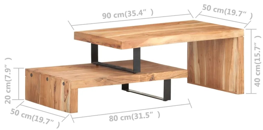 2 pcs conjunto de mesas de centro madeira de acácia maciça