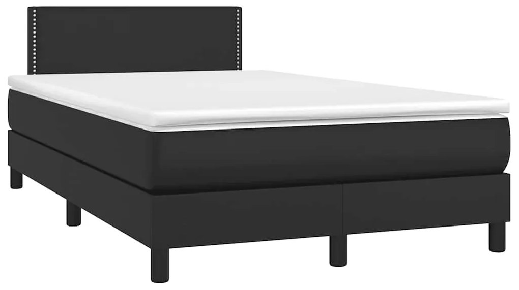 Cama box spring colchão e LED 120x190 cm couro artificial preto