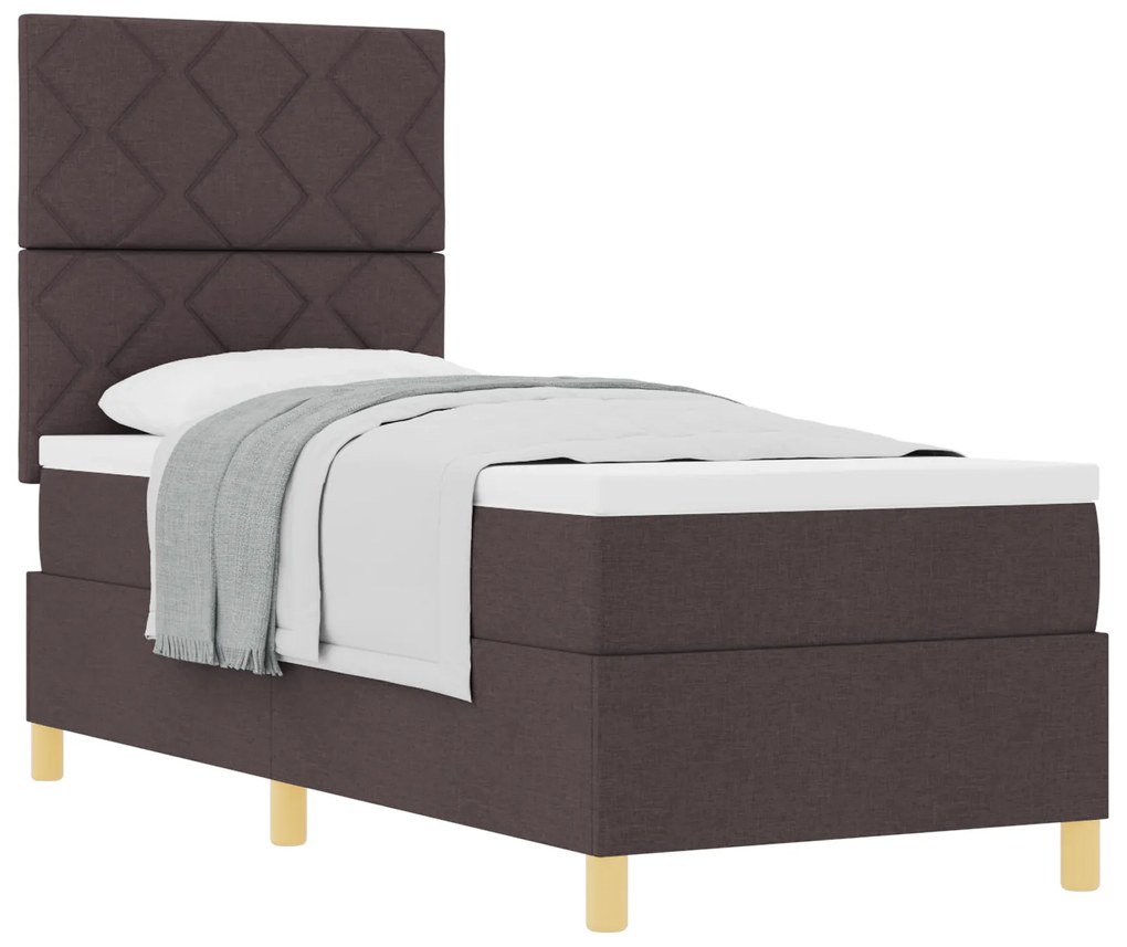 Cama Box Spring com Colchão Castanho Escuro 80x200 cm Tecido