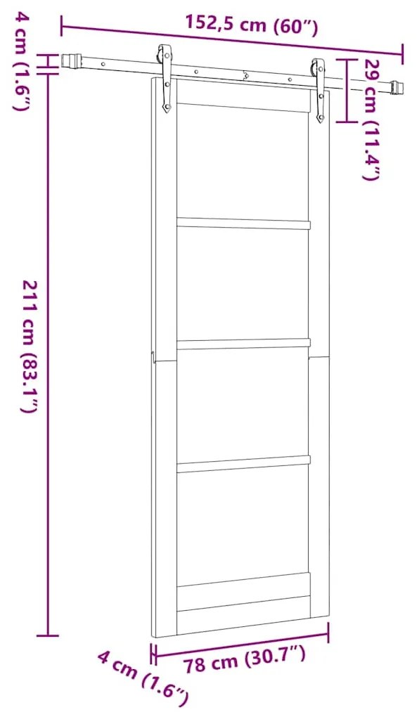 Porta Deslizante vidaXL com Conjunto de Ferragens 'ORKDAL'Branca 78x21