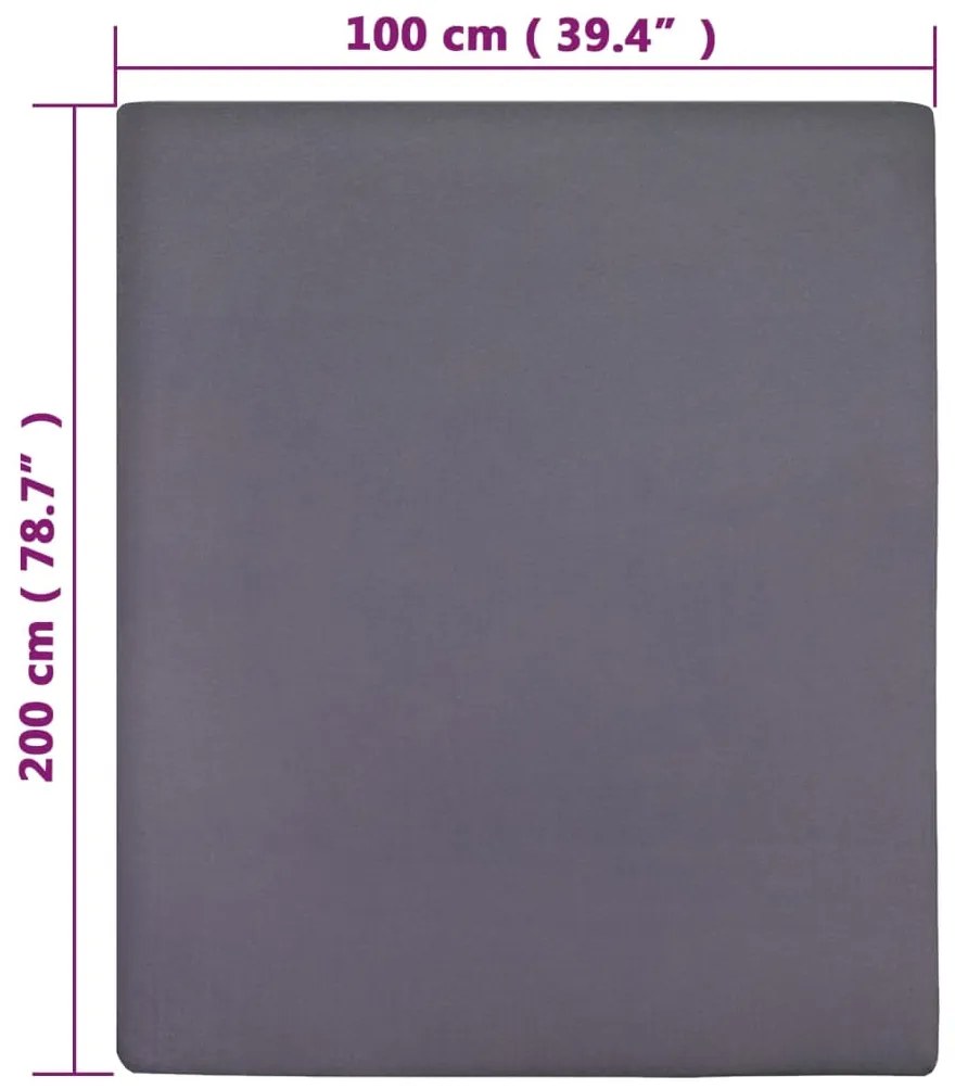 Lençóis ajustáveis 2 pcs 100x200 cm algodão jersey antracite