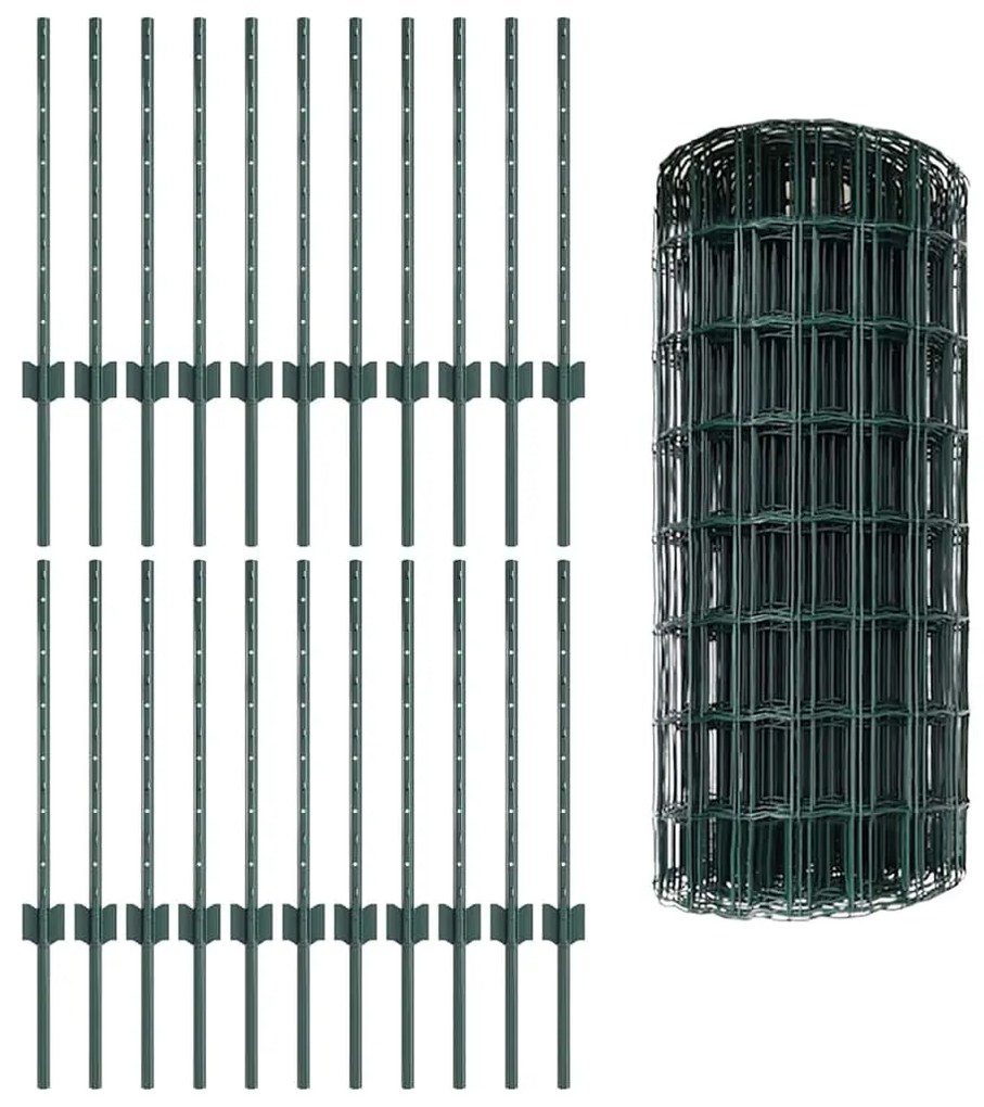 Cercas Euro com 22 Postes U Verde 0.6x50 m Aço