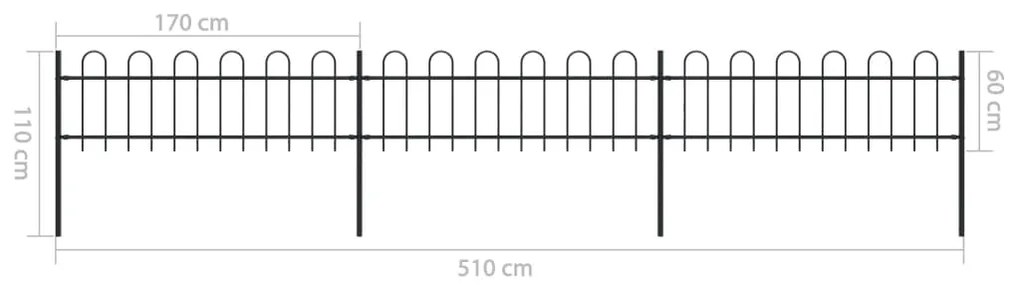 Cerca jardim com topo em aros 5,1x0,6 m aço preto