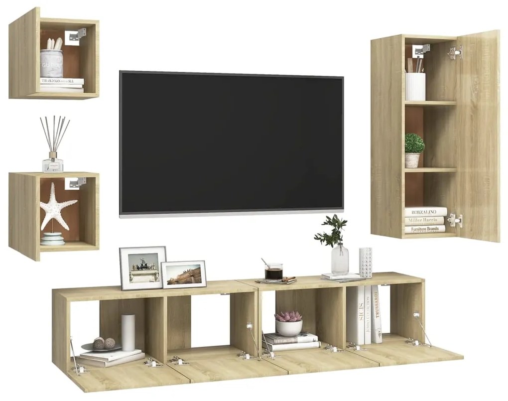 5pcs conjunto de móveis de TV derivados madeira carvalho sonoma