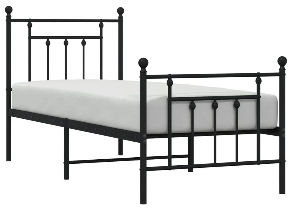 Estrutura de cama com cabeceira e pés 75x190 cm metal preto