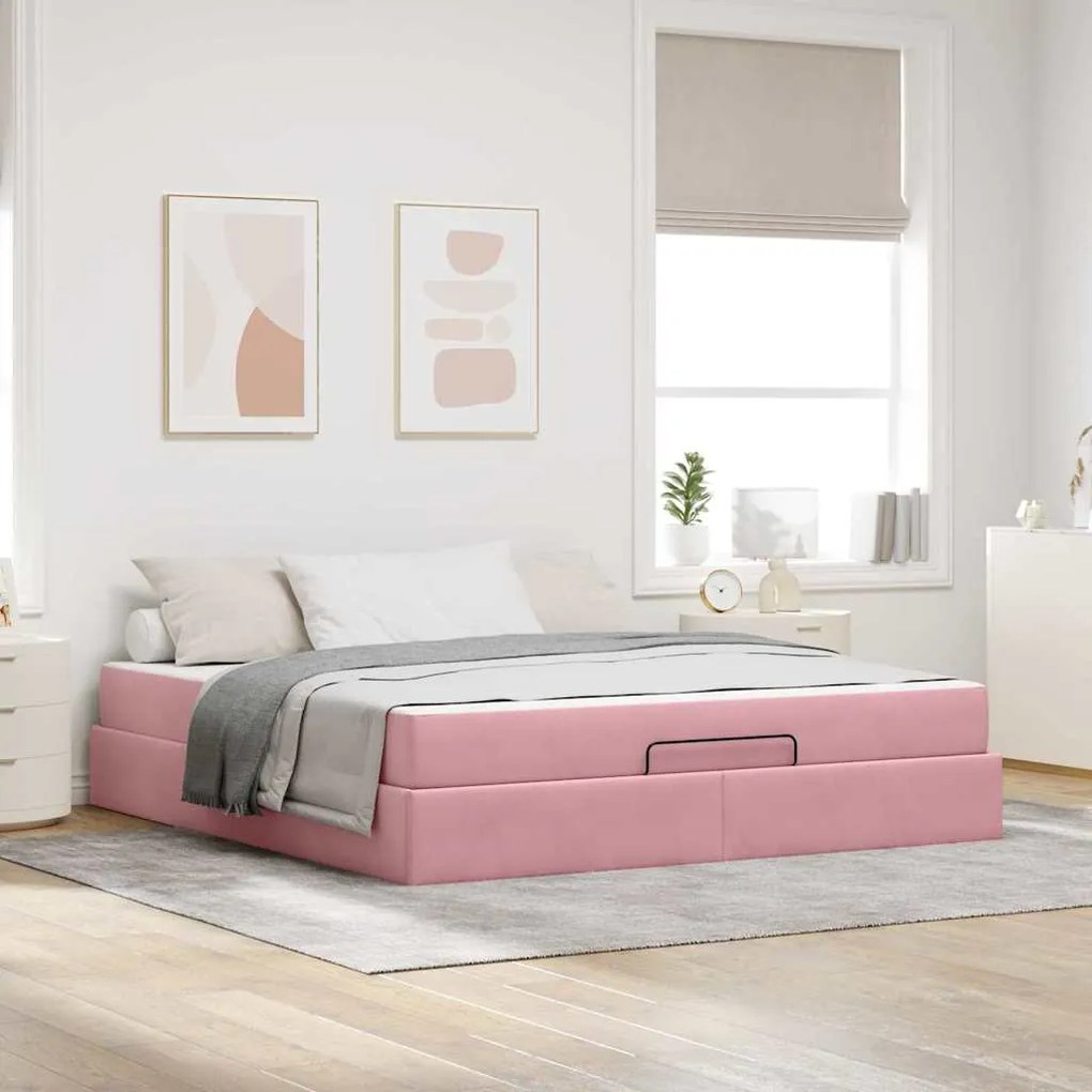 vidaXL Estrutura de cama com colchão com colchão 2 pcs Rosa Veludo