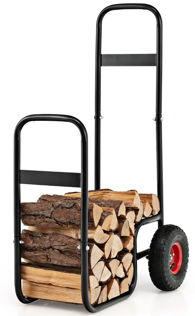 Carrinho de transporte de lenha com rodas de borracha resistentes ao desgaste e ao choque 66 x 51 x 111 cm preto