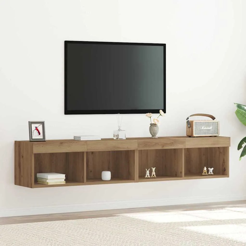 Armários para TV vidaXL com Luzes LED 2 pcs Carvalho Artesanal 80x30x3